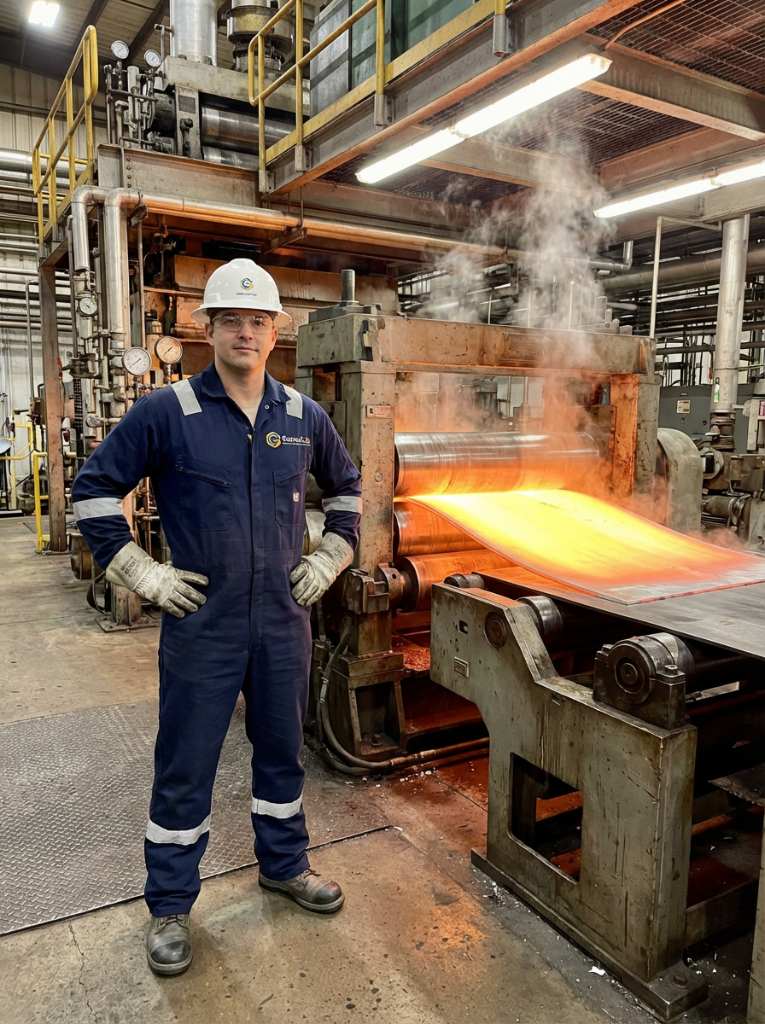 Trabalhador GuztecLub aplicando tecnologia em laminação a quente